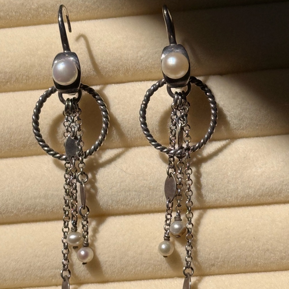 Authentic Freshwater Pearl & Steerling Silver Dangle Earrings